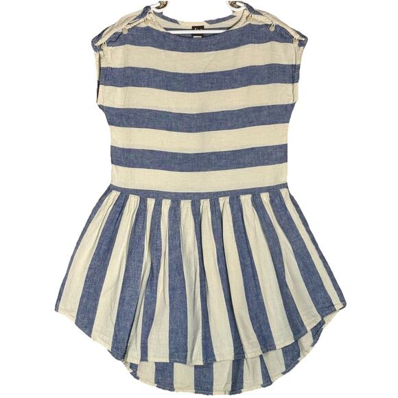 Tea Collection Girls Sz 6 Linen Blend Nautical Blue White Stripe Dress Coastal - Picture 1 of 8
